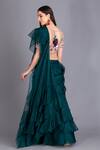 Shop_House Of Tushaom_Green Tulle And Silk Organza Sequin & Thread, Beads Pre-draped Saree With Blouse _at_Aza_Fashions