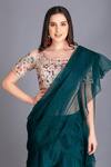 Buy_House Of Tushaom_Green Tulle And Silk Organza Sequin & Thread, Beads Pre-draped Saree With Blouse _Online_at_Aza_Fashions