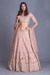House Of Tushaom Pink Raw And Organza Embroidery Dabka & Sequin Leaf Bridal Lehenga Set Online at Aza Fashions House Of Tushaom_Pink Raw And Organza Embroidery Dabka & Sequin Leaf Bridal Lehenga Set _Online_at_Aza_Fashions