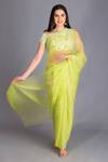 Buy_House of Tushaom_Green Silk Organza Embroidery Sequin And Mirror Sheer Saree With Blouse _at_Aza_Fashions