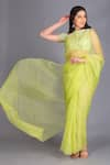 Buy_House of Tushaom_Green Silk Organza Embroidery Sequin And Mirror Sheer Saree With Blouse _Online_at_Aza_Fashions