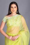 Shop_House of Tushaom_Green Silk Organza Embroidery Sequin And Mirror Sheer Saree With Blouse _Online_at_Aza_Fashions