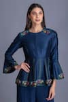 Buy_House Of Tushaom_Blue Chanderi Silk And Georgette Resham & Dabka Round Tunic & Palazzo Set _Online_at_Aza_Fashions