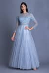 Buy_House of Tushaom_Blue Tulle Embroidery Beads Round Layered Gown _at_Aza_Fashions