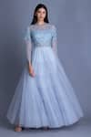 Buy_House of Tushaom_Blue Tulle Embroidery Beads Round Layered Gown _Online_at_Aza_Fashions