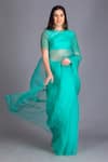 Buy_House of Tushaom_Green Organza And Raw Embroidery Sheer Saree With Blouse  _at_Aza_Fashions