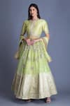 Buy_House of Tushaom_Green Chanderi Silk And Tulle Print & Embroidery Kurta Lehenga Set  _at_Aza_Fashions