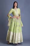 House of Tushaom_Green Chanderi Silk And Tulle Print & Embroidery Kurta Lehenga Set  _Online_at_Aza_Fashions