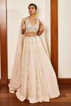 Buy_Awigna_Ivory Blouse, Dupatta- Net, Skirt- Georgette Serai Embroidered Lehenga Set_at_Aza_Fashions