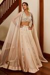 Awigna_Ivory Blouse, Dupatta- Net, Skirt- Georgette Serai Embroidered Lehenga Set_Online_at_Aza_Fashions