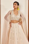 Shop_Awigna_Ivory Blouse, Dupatta- Net, Skirt- Georgette Serai Embroidered Lehenga Set_Online_at_Aza_Fashions