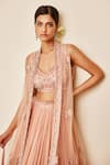 Awigna_Peach Blouse, Cape- Net With Crepe Lining, Ruksana Embroidered Lehenga Set_Online_at_Aza_Fashions