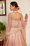 Shop_Awigna_Peach Blouse-organza, Dupatta -net, Skirt-georgette Heer Embroidered Lehenga Set_at_Aza_Fashions