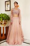 Awigna_Peach Blouse-organza, Dupatta -net, Skirt-georgette Heer Embroidered Lehenga Set_Online_at_Aza_Fashions