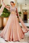 Buy_Awigna_Peach Blouse-organza, Dupatta -net, Skirt-georgette Heer Embroidered Lehenga Set_Online_at_Aza_Fashions