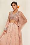 Shop_Awigna_Peach Blouse-organza, Dupatta -net, Skirt-georgette Heer Embroidered Lehenga Set_Online_at_Aza_Fashions
