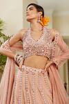 Awigna_Peach Blouse-organza, Dupatta -net, Skirt-georgette Heer Embroidered Lehenga Set_at_Aza_Fashions