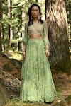 Buy_Paulmi And Harsh_Green Blouse Crepe And Dupatta Tissue, Lehenga Georgette Sequins, Dabka Set _at_Aza_Fashions