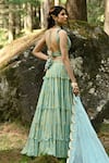 Shop_Paulmi and Harsh_Blue Georgette Printed Animal And Floral Bagh Layered Lehenga Set  _at_Aza_Fashions