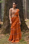 Buy_Paulmi and Harsh_Orange Crepe Embroidered Gota V Pre-draped Layered Saree With Blouse _at_Aza_Fashions