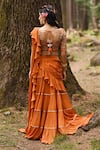 Shop_Paulmi and Harsh_Orange Crepe Embroidered Gota V Pre-draped Layered Saree With Blouse _at_Aza_Fashions