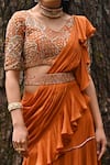 Paulmi and Harsh_Orange Crepe Embroidered Gota V Pre-draped Layered Saree With Blouse _Online_at_Aza_Fashions