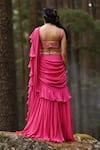 Shop_Paulmi and Harsh_Pink Saree Georgette Embroidered Floral Motifs Pre-draped Ruffle With Blouse _at_Aza_Fashions