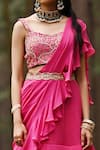 Shop_Paulmi and Harsh_Pink Saree Georgette Embroidered Floral Motifs Pre-draped Ruffle With Blouse _Online_at_Aza_Fashions