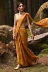 Buy_Paulmi and Harsh_Yellow Chiffon And Crepe Print & Embroidery Pre-draped Saree With Blouse  _at_Aza_Fashions