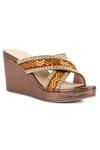 Buy_Vanilla Moon_Brown Embroidery Noor Criss Cross Wedges _at_Aza_Fashions