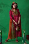 Buy_Capisvirleo_Orange Habutai Silk And Jute Aari Work Band Bellini Midi Dress _at_Aza_Fashions