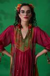 Capisvirleo_Orange Habutai Silk And Jute Aari Work Band Bellini Midi Dress _at_Aza_Fashions