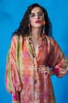 Shop_Capisvirleo_Peach Habutai Silk Tie Dye Spread Collar Ameen Tunic And Palazzo Set  _Online_at_Aza_Fashions