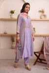Surabhi Arya_Purple Tissue, Chanderi, Tabby Silk Floral, Gota Keyhole Embroidered Kurta Set_Online_at_Aza_Fashions