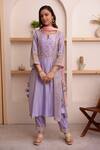 Shop_Surabhi Arya_Purple Tissue, Chanderi, Tabby Silk Floral, Gota Keyhole Embroidered Kurta Set_Online_at_Aza_Fashions