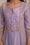 Surabhi Arya_Purple Tissue, Chanderi, Tabby Silk Floral, Gota Keyhole Embroidered Kurta Set_at_Aza_Fashions
