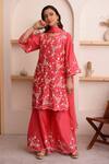 Buy_Surabhi Arya_Red Chanderi, Chiffon Dori, Floral Keyhole Kurta Sharara Set_at_Aza_Fashions