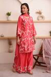 Surabhi Arya_Red Chanderi, Chiffon Dori, Floral Keyhole Kurta Sharara Set_Online_at_Aza_Fashions