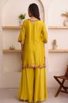 Shop_Surabhi Arya_Yellow Organza, Chanderi Floral, Thread Round Kurta Sharara Set _at_Aza_Fashions