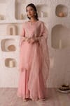 Buy_Surabhi Arya_Pink Organza Embroidery Floral Notched Kurta Sharara Set _Online_at_Aza_Fashions