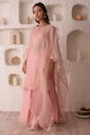 Shop_Surabhi Arya_Pink Organza Embroidery Floral Notched Kurta Sharara Set _Online_at_Aza_Fashions