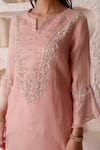 Surabhi Arya_Pink Organza Embroidery Floral Notched Kurta Sharara Set _at_Aza_Fashions