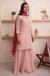 Surabhi Arya_Pink Organza Embroidery Bead Round Kurta Sharara Set _Online_at_Aza_Fashions