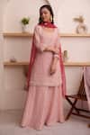 Buy_Surabhi Arya_Pink Organza Embroidery Bead Round Kurta Sharara Set _Online_at_Aza_Fashions