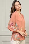 Ranna Gill_Peach Georgette Floral Embroidered Top_Online_at_Aza_Fashions