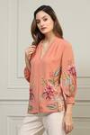 Buy_Ranna Gill_Peach Georgette Floral Embroidered Top_Online_at_Aza_Fashions
