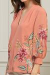 Ranna Gill_Peach Georgette Floral Embroidered Top_at_Aza_Fashions