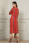 Shop_RANNA GILL_Red Linen Striped Tunic Pant Set_at_Aza_Fashions