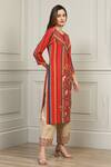 Shop_RANNA GILL_Red Linen Striped Tunic Pant Set_Online_at_Aza_Fashions
