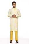 Buy_PARESH LAMBA SIGNATURES_Yellow Georgette Embroidery Floral Tie Dye Kurta Set  _at_Aza_Fashions